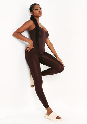 Adele Chocolate Seamless Strappy All In One Jumpsuit