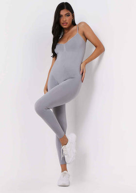 Adele Grey Seamless Strappy All In One Jumpsuit