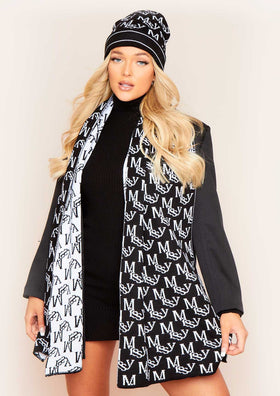 Eleanor Black Missy Empire Print Oversized Long Knitted Scarf