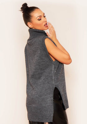 Milly Charcoal Soft Knit Roll Neck Vest Top