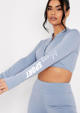 Tana Blue Missy Sport Zip Through Cropped Gym Jacket