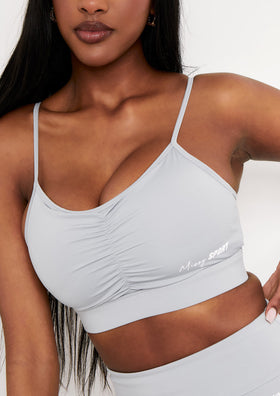 Lola Pale Blue Missy Sport Ruched Front Strappy Gym Crop Top