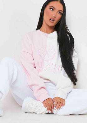 Zee Pink Spliced St Moritz Slogan Oversized Sweatshirt