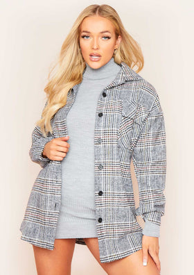 Lara Grey Multi Check Print Oversized Shacket