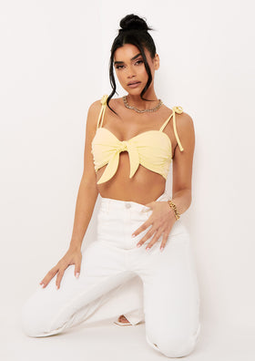 Kayla Lemon Tie Front Strappy Crop Top