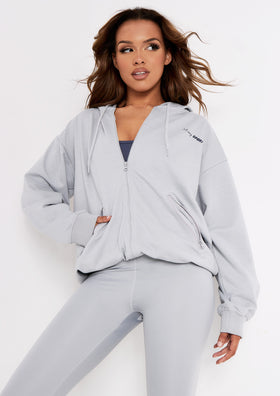 Lena Pale Blue Missy Sport Zip Through Oversized Hoodie
