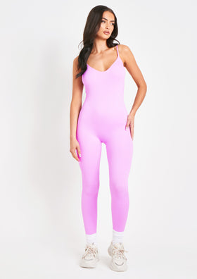 Kora Lilac Ribbed Seamless Strappy Jumpsuit