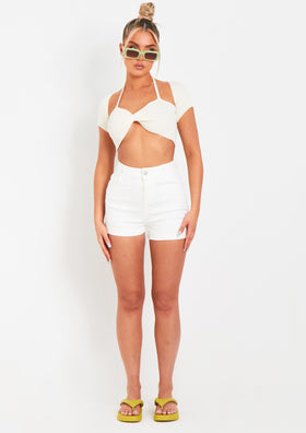 Alma White Denim Missy Empire Shorts