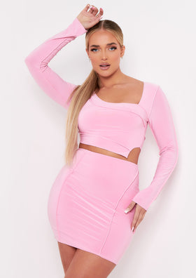 Dani Pink Slinky Piping Detail Crop Top