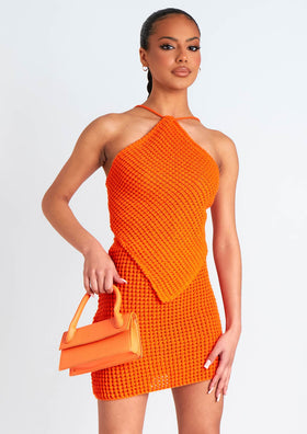 Emma Orange Tie Back Knitted Pointed Hem Crop Top