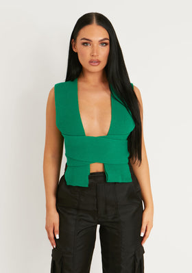 Daphne Green Knitted Wrap Crop Top