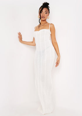 Stella Ivory Ruched Front Crochet Maxi Dress