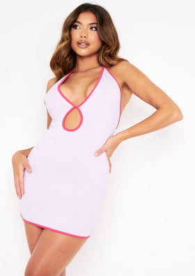 Maya Lilac Extreme Plunge Ring Detail Mini Dress
