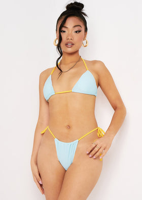 Saffron Blue Yellow Contrast Strap Triangle Bikini Top