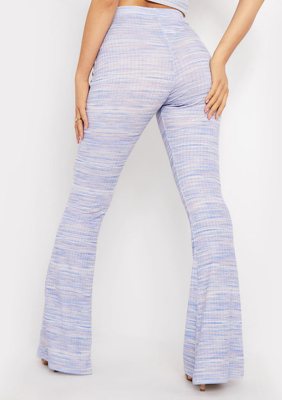 Tiffany Blue Space Dye High Waisted Flared Trousers