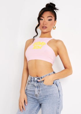 Sian Pink Dump Him Slogan Racer Crop Top