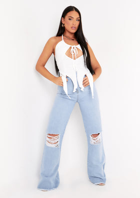 Justine Light Blue Wash Wide Leg Ripped Denim Jeans