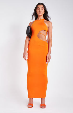 Naomi Orange Racer Back Thong Side Maxi Dress