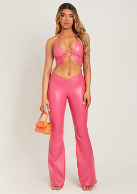 Felicity Pink PU Flared Trousers