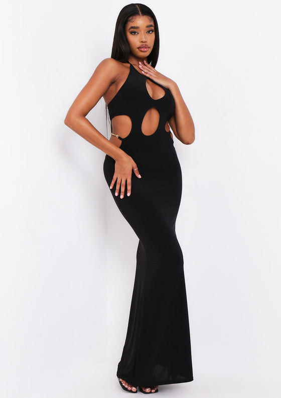Rhianna Black Cut Out Chain Maxi Dress