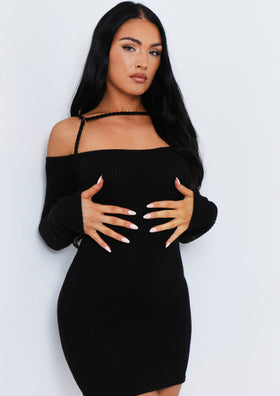 Deja Black Ring Bardot Mini Dress