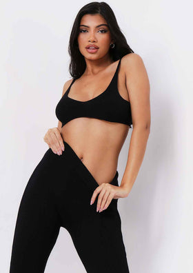 Saffron Black Knitted Rib Plunge Bralet