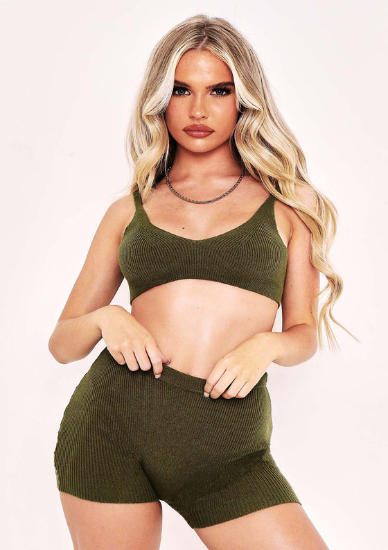 Arden Olive Knit Ribbed Shorts