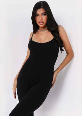 Serena Black Knitted Strappy Jumpsuit