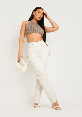 Jazlyn Sand Lace Up Straight Leg Trousers