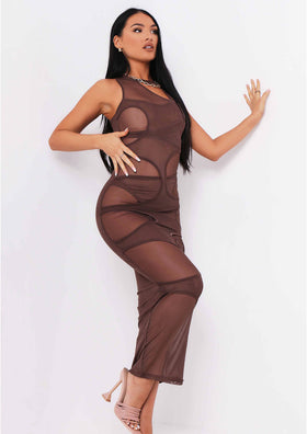 Lucy Chocolate Mesh Cut Out Maxi Dress