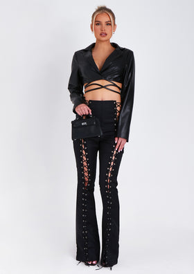 Ruby Black Lace Up High Waisted Trousers