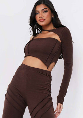 Asher Chocolate Cut Out One Ribbed Shoulder Top