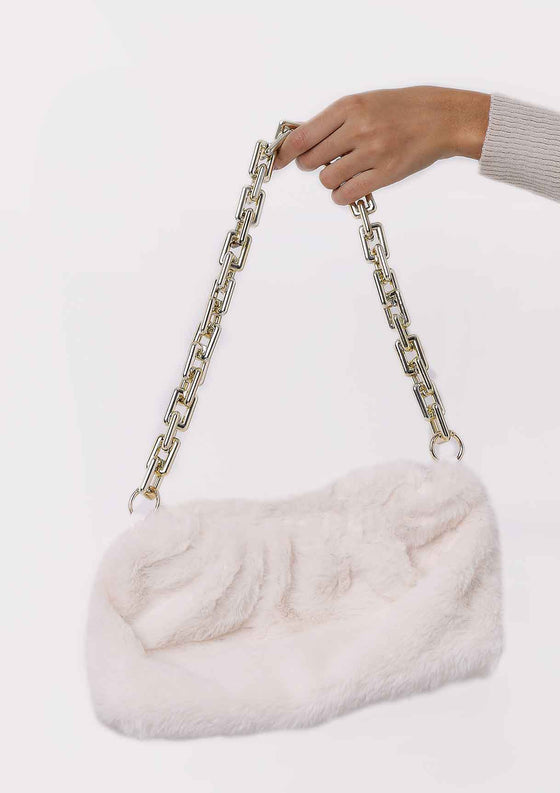 Kristen Cream Chunky Chain Fur Bag