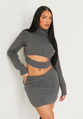 Keilani Grey Knitted Crop Jumper Co-ord