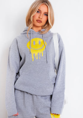 Grey smiley face hoodie deals