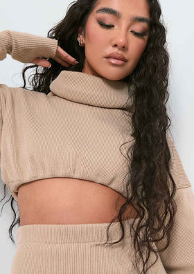 Brylee Beige Cropped Knitted Jumper Co-ord