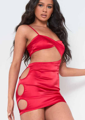 Lorna Red Satin Cut Out Side Mini Dress