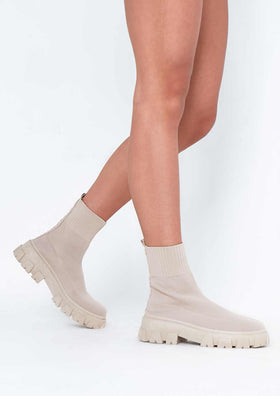 Emma Beige Sock Ankle Boots
