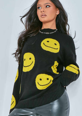 Misha Black And Yellow Oversized Smiley Graphic Knitted Jumper