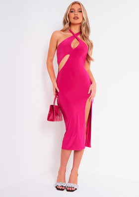 Paris Pink Layer Slinky Cut Out Midi Dress