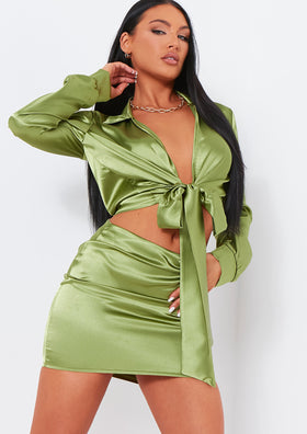 Verity Green Satin Mini Skirt Co-Ord