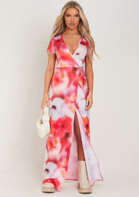 Gloria Pink Floral Print Wrap Maxi Dress