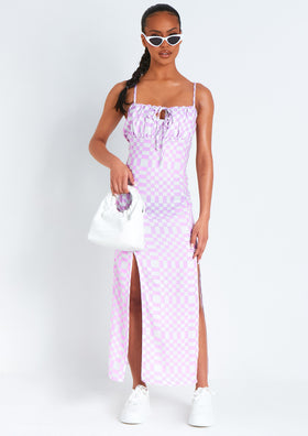 Ellissa Lilac Checkerboard Print Maxi Dress