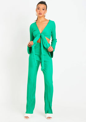 Mia Green Plisse High Waisted Trouser