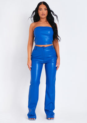 Abby Blue Faux Leather Cropped Corset
