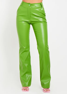 Beth Lime Green High Waisted Faux Leather Trouser
