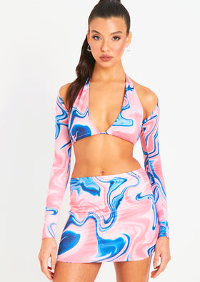 Taliyah Pink Swirl Printed Bikini Top With Matching Bolero
