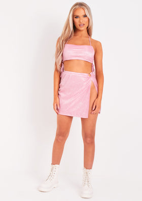 Maria Pink Glitter Ring Detail Mini Skirt