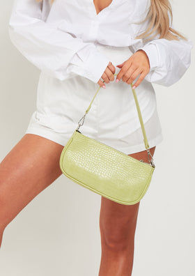 Roma Lime Croc Print Shoulder Bag