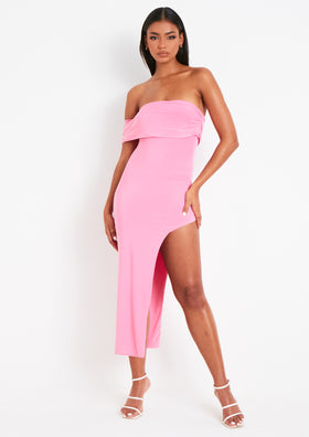 Milana Pink Bardot One Shoulder Midi Dress With Slit